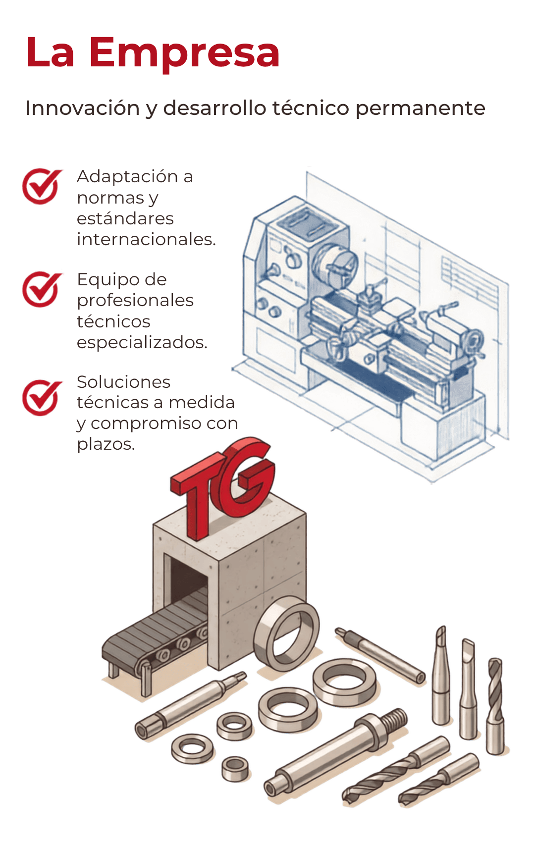 LA EMPRESA Innovación y desarrollo técnico permanente Adaptación a normas y estándares internacionales. Equipo de profesionales técnicos especializados. Soluciones técnicas a medida y compromiso con plazos.